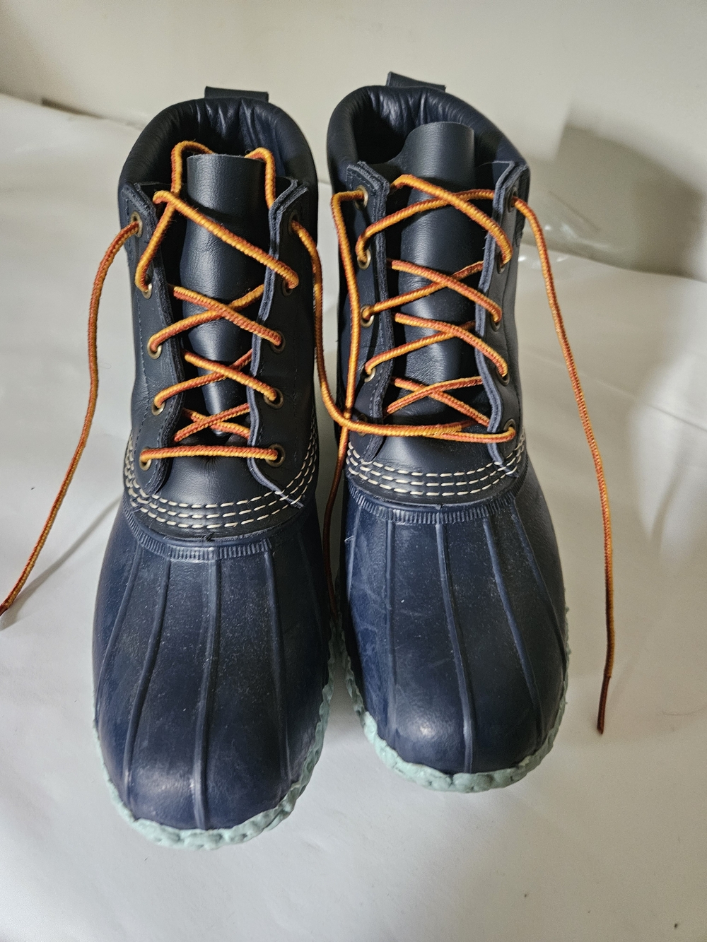 Kids Waterproof Navy Duck Boots with Orange Laces
